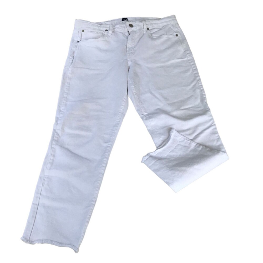 GAP 1969True Skinny Jeans Women's Mid Rise Size 31  Inseam 25 Frayed Cuffs White